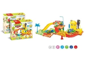 Joc de Constructie Statie cu Locomotiva Electrica, Tobogan, Lumini si Muzica #JJ5394