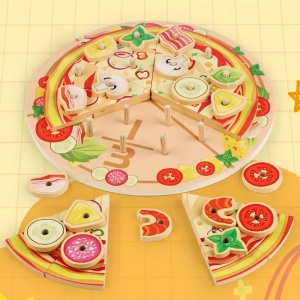 Joc de Stivuire Pizza din Lemn, tip Montessori, multicolor #JJ5406 - Img 3