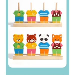 Joc Educativ din Lemn tip Montessori, Asociere Imbracaminte si Animale #JJ5563 - Img 4