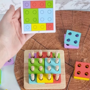 Joc geometric tip Tetris din lemn, potrivire logica, 20 planșe #JJ5011 - Img 3