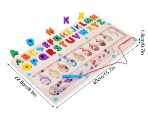 Joc Montessori 2 in 1 din Lemn, Sortare culori, Alfabet, creion magnetic #JJ5361 - Img 8
