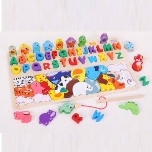 Joc Montessori din Lemn, Multifunctional, model Alfabet/ Animale #JJ5145