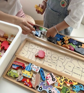 Joc puzzle Montessori Mijloace de transport din lemn, tip tetris, 26 piese 3D #JJ5039 - Img 5