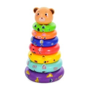 Jucarie de Stivuit pentru Bebelusi Ursulet cu 7 inele colorate, sunete discrete, Piramida Animalutelor #JJ5233