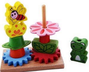 Jucarie Montessori din Lemn de Sortate si Stivuire cu 2 Coloane, figurine Albinuta si Broscuta #JJ5464 - Img 6