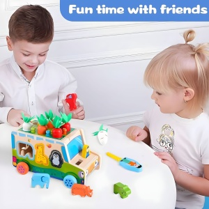 Masinuta Montessori Educativa din Lemn 6 in 1 cu Sortator, Figurine, Morcovi, Labirint #JJ5542 - Img 7