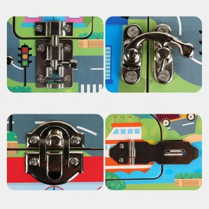 Placa Busy Board din Lemn, Orasel cu Trafic, Incuietori Metalice, tip Montessori#JJ5441 - Img 4