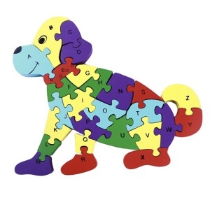 Puzzle 3D din lemn Catel fata/verso cu Alfabet/ Numere, 26 piese, multicolor #JJ5561
