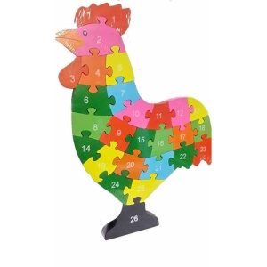 Puzzle 3D din lemn Cocos fata/verso cu Alfabet/ Numere, 26 piese, multicolor #JJ5619 - Img 2