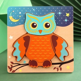 Puzzle 3D din Lemn Model Bufnita, 5 piese, tip Montessori #JJ5638 - Img 2