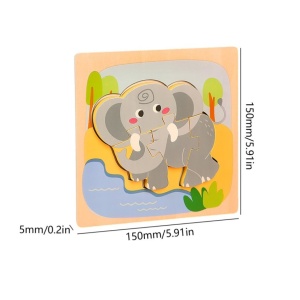 Puzzle 3D din Lemn Model Elefant, 4 piese, tip Montessori #JJ5592 - Img 2