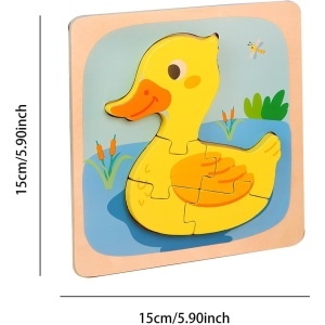 Puzzle 3D din Lemn Model Ratusca, 5 piese, tip Montessori #JJ5589 - Img 4