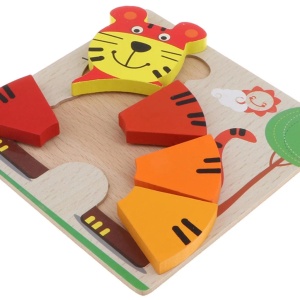Puzzle 3D din Lemn Model Tigru, 5 piese, tip Montessori #JJ5637 - Img 2