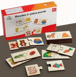 Puzzle Cognitiv de Asociere din Lemn, 24 piese, model Hrana Animale #JJ5557