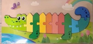 Puzzle din lemn cu placa suport, Crocodil, 11 piese mari, 30x15cm, Multicolor #JJ5596 - Img 6