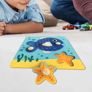 Puzzle Incastru din Lemn cu 4 Butoni - Model Pestisor #JJ5296 - Img 3