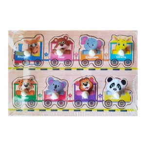 Puzzle incastru din lemn cu mâner Trenuleț cu Animale #JJ5050 - Img 3