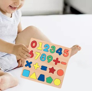 Puzzle incastru educativ 3D din lemn - Cifre și Forme Geometrice #JJ5048 - Img 3
