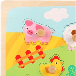 Puzzle Incastru Montessori din Lemn cu Maner: Ferma Animalelor, 9 piese #JJ5401 - Img 4