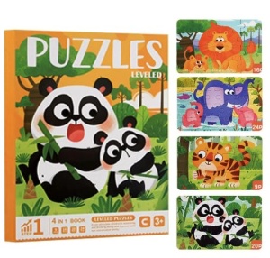 Puzzle Magnetic tip Carte, Progresiv 9,16,20,24 piese, Animale in Jungla, 4 in 1 #JJ5453