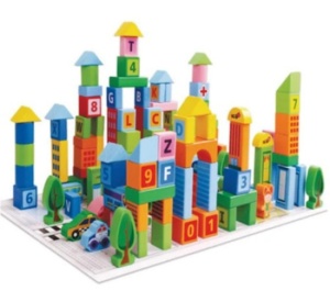 Set 100 Cuburi de Construit din Lemn, Model Smart Town, multicolor #JJ5291 - Img 3