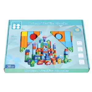 Set 100 Cuburi de Construit din Lemn, Model Urban Traffic, multicolor #JJ5292 - Img 3