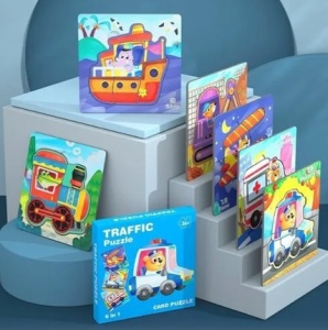 Set 6 Puzzle din carton Mijloace de Transport, Piese Mari, 6 in 1 #JJ5024