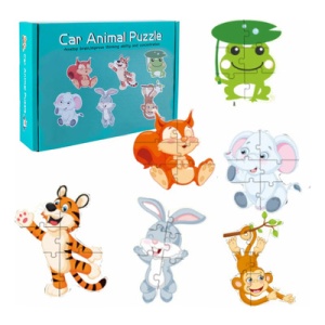 Set 6 Puzzle din carton, Model Animale, Piese Mari, 6 in 1 #JJ5580