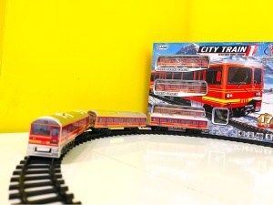Set circuit Tren Electric cu Locomotiva si 2 Vagoane, City Train, Lumini si Sunete, 17 piese #JJ5273 - Img 6