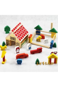 Set Cuburi de Construit din Lemn, Model Ferma, 48 piese, multicolor #JJ5405 - Img 3