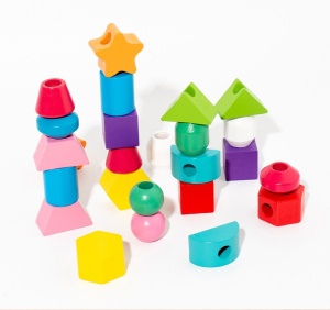 Sortator Montessori din Lemn cu 25 de Forme Geometrice, 16 Modele și 2 Sfori pt snuruit, Multicolor #JJ5119 - Img 6