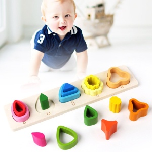 Sortator Multistrat tip Montessori cu Forme Asimetrice, Model Copaci, 16 piese #JJ5167 - Img 3