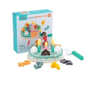 Tort Aniversar cu Velcro, Cifre 1-5 si Accesorii, din Lemn, Joc de Rol, KABI, nunate Pastel #JJ5669 - Img 2