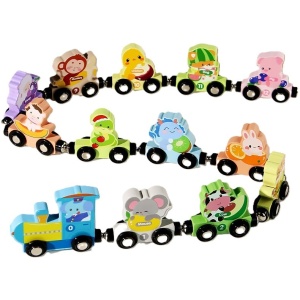 Trenulet educativ din Lemn, Magnetic, Model Animale Zoo, 92 cm, 13 piese #JJ5539 - Img 4