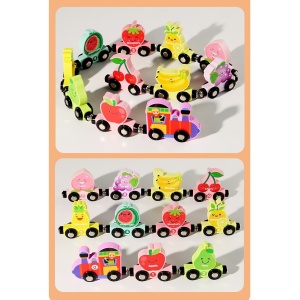 Trenulet educativ din Lemn, Magnetic, Model Fructe, 11 piese #JJ5541 - Img 2