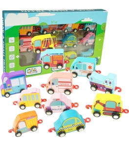 Trenuleț educativ din Lemn, Model Mijloace de Transport, 11 piese #JJ5275 - Img 2