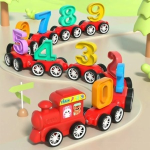Trenulet Magnetic cu Numere 0-9, Locomotiva si 10 Vagoane, Plastic, Multicolor #JJ5438 - Img 2