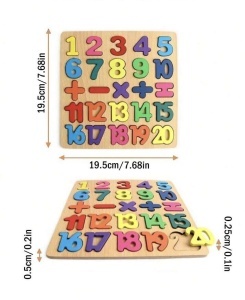 🌈Oferta zilei❗Puzzle Incastru Educativ 3D din Lemn - Numere 1-20 si Semne Matematice #JJ5049 - Img 3