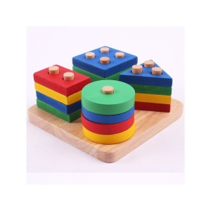🌈Oferta zilei❗Sortator Montessori din Lemn cu 4 Coloane de pini si 16 Forme Geometrice #JJ5149 - Img 8