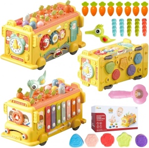 Autobuz Interactiv Multifunctional cu Xilofon si 8 Activitati, tip Montessori #JJ5469 - Img 2