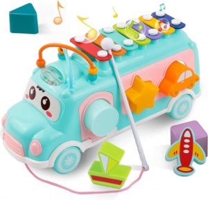 Autobuz Muzical cu Xilofon si Sortator Forme, Bleu #JJ5403