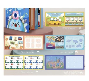 Carte interactiva Quiet Book Montessori, piese cu scai reutilizabile, In jurul Lumii, 10 pagini, #JJ5664 - Img 9