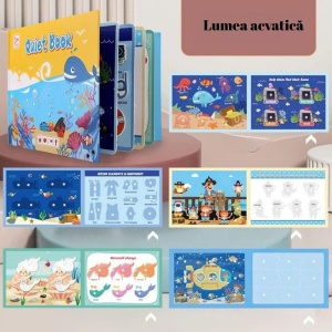 Carte interactiva Quiet Book Montessori, piese cu scai reutilizabile, Model Lumea Acvatica, 10 pagini, #JJ5659 - Img 2