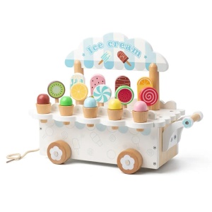 Carucior de Inghetata din Lemn cu Accesorii, snur de tras, Joc de Rol creativ, multicolor #JJ5139 - Img 5
