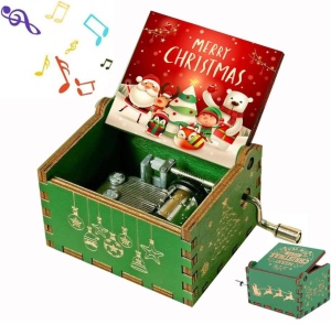 Cutie Muzicala Manuala Vintage, de Craciun, din Lemn, melodie “Merry Christmas” #JJ5329 - Img 3