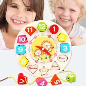 Incastru din Lemn Ceas cu 12 Forme pentru potrivit sau șiretuit, Model Leu #JJ5676 - Img 4