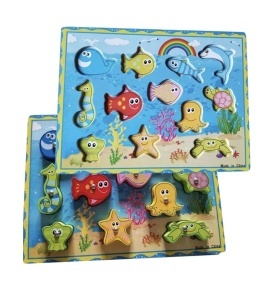 Joc 3 in 1 din Lemn, Pescuit, Snuruit, Puzzle Incastru Animale Marine #JJ5562 - Img 8
