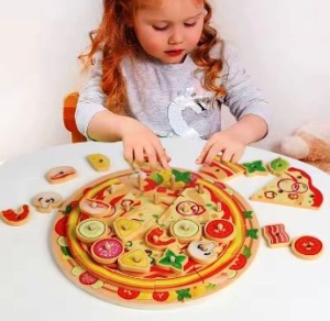 Joc de Stivuire Pizza din Lemn, tip Montessori, multicolor #JJ5406 - Img 4