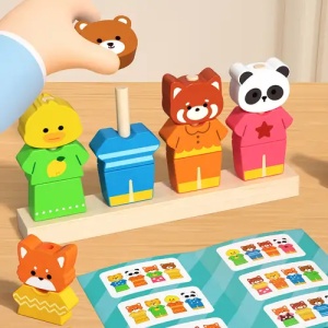 Joc Educativ din Lemn tip Montessori, Asociere Imbracaminte si Animale #JJ5563