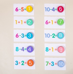 Joc Educativ Invatare Adunare si Scadere cu Cifre din Lemn si 46 Planse, Multicolor #JJ5402 - Img 5